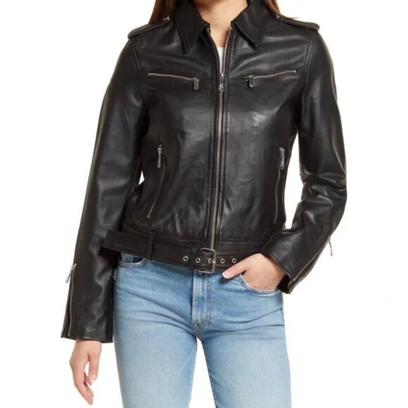 Sam Edelman Single Breasted Black Lamb Leather Moto Jacket Medium - Picture 1 of 9
